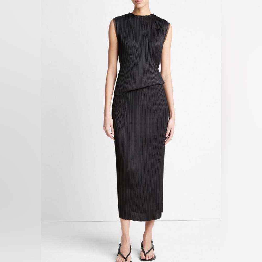 Vince Black Women’s Satin Straight Pleated Pull On Skirt Size Large